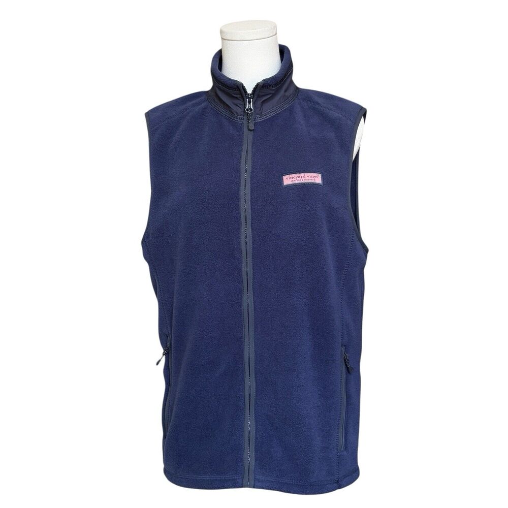 Vineyard Vines Size XS Full Zip Fleece Vest Navy Blue Zipper‎ Pockets Logos
